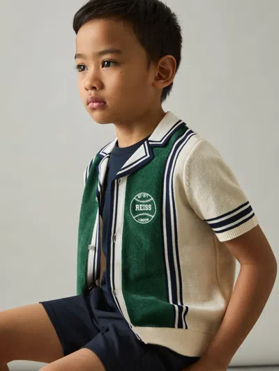 Reiss Green/off White Appling 9-13 Yrs Cotton Colour-block Varsity Shirt