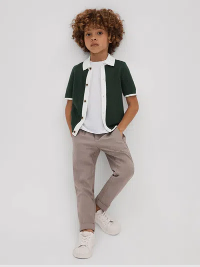 Reiss Green/optic White 3-9 Yrs Cotton Blend Open Stitch Shirt
