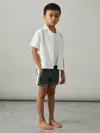 Reiss Green/white 3-9 Yrs Colour-block Piped Swim Shorts In White