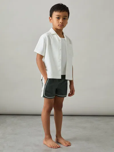 Reiss Kids' Green/white 3-9 Yrs Colour-block Piped Swim Shorts