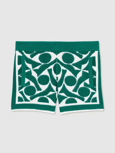 Reiss Green/white Abstract-pattern Towelling Shorts