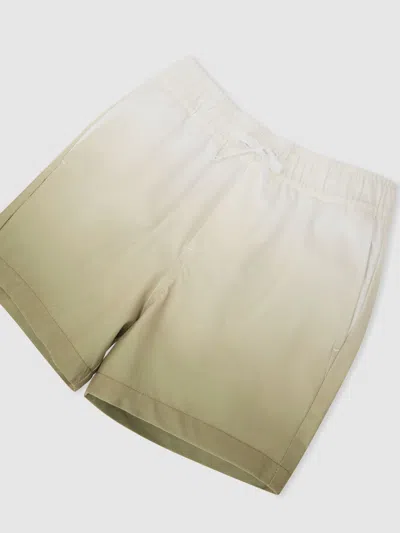 Reiss Kids'  Green/white Cliff 13-14 Yrs Drawstring Swim Shorts In Yellow