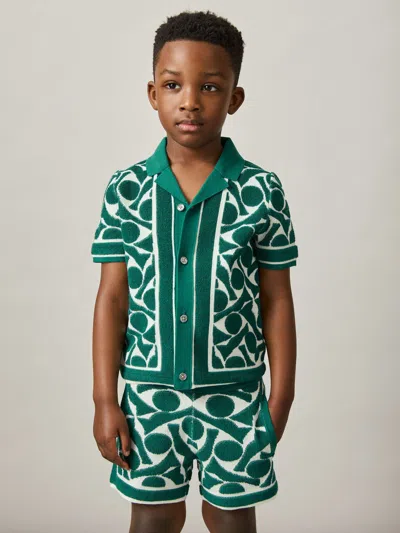Reiss Green/white Edmonds 9-13 Yrs Abstract-pattern Towelling Shirt