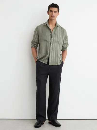 Reiss Rubus Striped Linen Shirt In Gray
