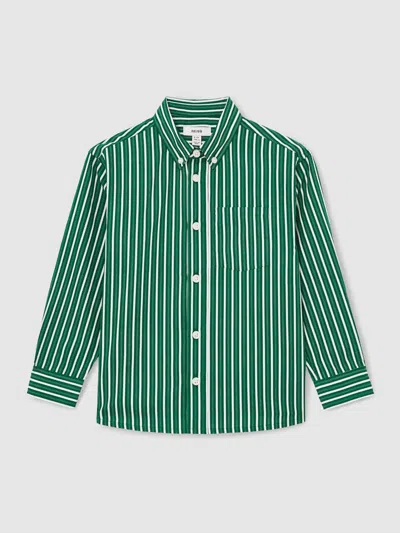 Reiss Green/white Oversize Cotton-poplin Striped Shirt