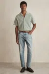 Reiss Green/white Textured Stripe Cuban-collar Shirt
