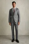 Reiss Grey Slim-fit Wool Suit Trousers In Grey