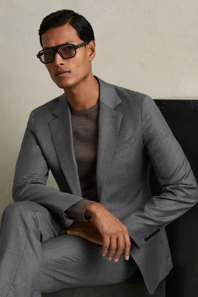 Reiss Grey Slim-fit Single Breasted Wool Suit Jacket