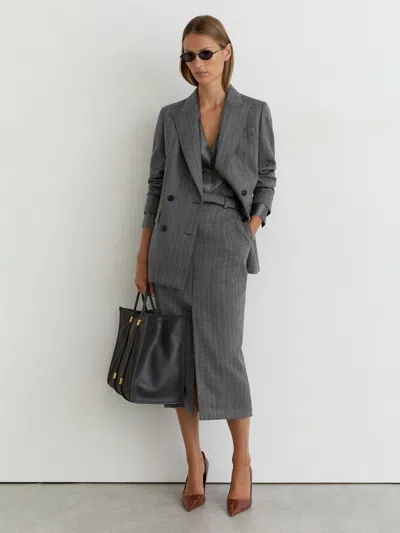 Reiss Grey Astrid Petite Wool Pinstripe Belted Pencil Skirt In Gray
