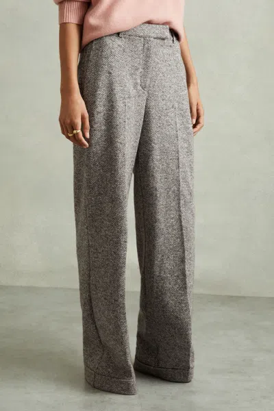 Reiss Grey Petite Textured Wool Blend Wide Leg Suit Trousers