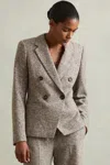 Reiss Grey Belle Wool And Cotton-blend Tweed Suit Jacket In Grey