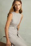 Reiss Grey Belted Flared Midi Dress In Grey
