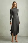 Reiss Grey Catlyn Jersey Drape Asymmetric Midi Dress In Grey