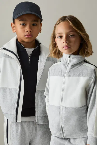 Reiss Grey 4-9 Yrs Velour Panelled Tracksuit Top