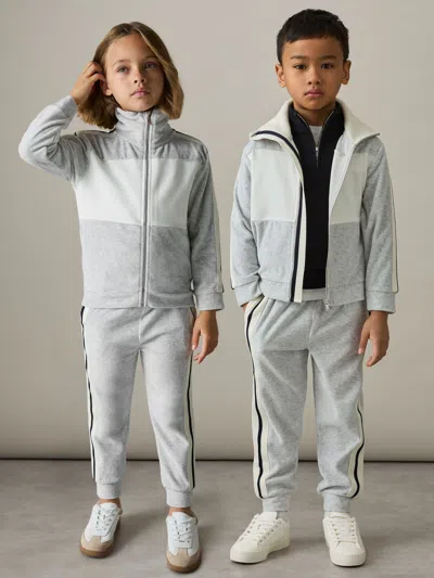 Reiss Grey Chance 4-9 Yrs Velour Side-stripe Tracksuit Joggers