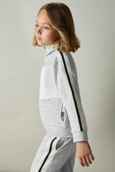 Reiss Grey 9-13 Yrs Velour Panelled Tracksuit Top