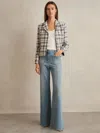 Reiss Grey Check Cotton Blend Check Cropped Jacket