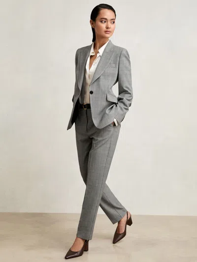 Reiss Grey Check Slim-fit Suit Trousers In Gray