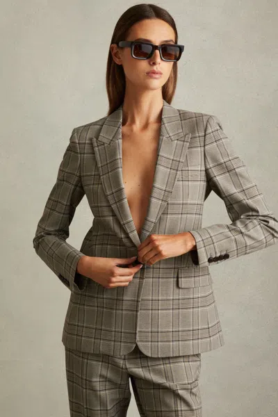 Reiss Grey Check Checked Slim Fit Suit Blazer In Grey Check