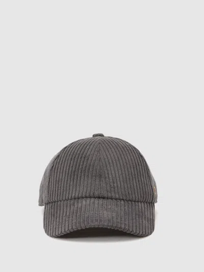 Reiss Grey Cotton Corduroy Baseball Cap In Gray
