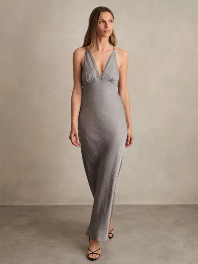 REISS REISS GREY VESPER CRUSHED SATIN TIE BACK SLIP DRESS