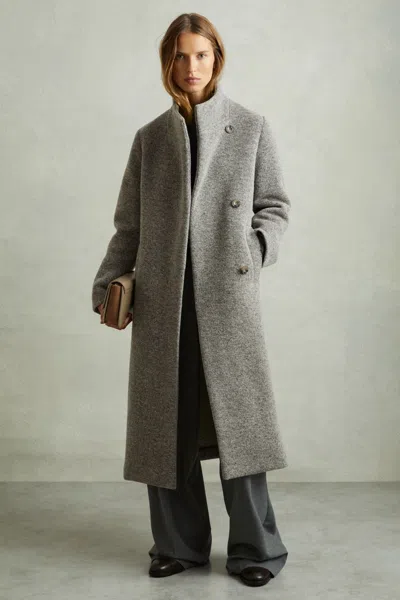 Reiss Grey Knitted Funnel-neck Coat