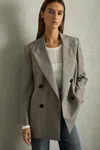 Reiss Grey Wool Oversized Double-breasted Blazer In Grey