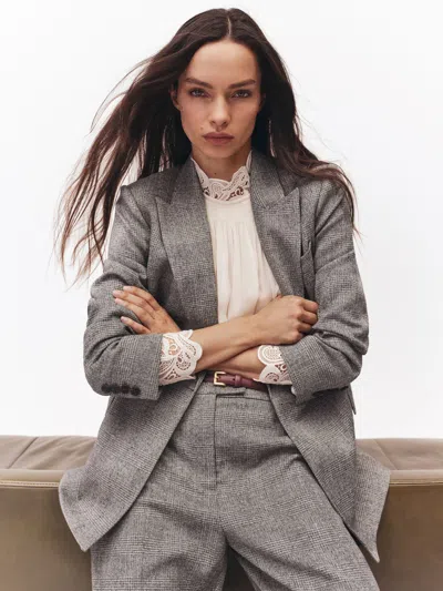 Reiss Grey Double-breasted Textured Suit Blazer In Gray