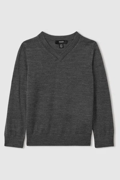 Reiss Grey Earl Merino Wool V-neck Jumper