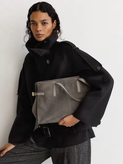 Reiss Grey Elise Suede Medium Tote Bag