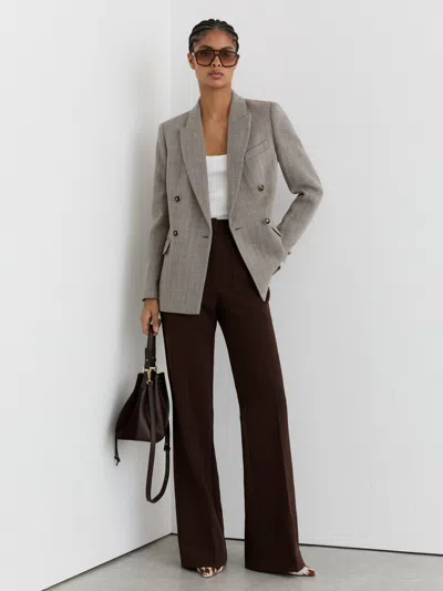Reiss Grey Ember Petite Herringbone Double-breasted Blazer Wool-cotton