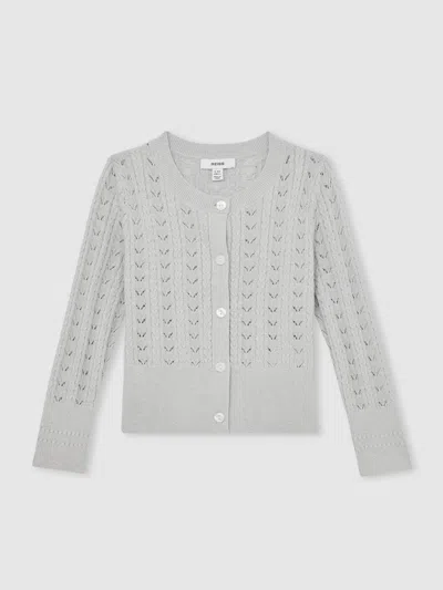 Reiss Grey Fae Cotton And Wool Blend Pointelle Cardigan In Brown