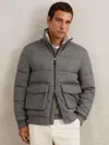 Reiss Grey Faux-fur Collar Quilted Puffer Jacket In Gray