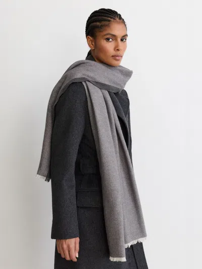 Reiss Grey Herringbone Scarf With Wool