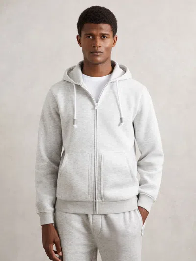 Reiss Grey Howel Cotton-blend Zip-through Hoodie In Gray