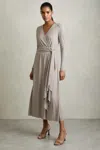 Reiss Womens Grey Madeline Wrap-tie Jersey Midi Dress In Grey