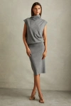 Reiss Grey Knitted Wool-cashmere Blouson Top Midi Dress In Grey