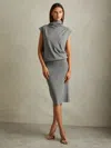 Reiss Grey Knitted Wool-cashmere Blouson Top Midi Dress In Gray