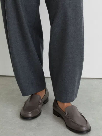 Reiss Grey Leather Apron-toe Loafers In Gray