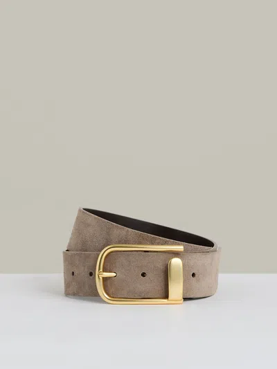 Reiss Grey Leather Half Keeper Belt In Gray