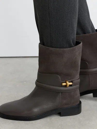 Reiss Grey Leather Turnlock-hardware Biker Ankle Boots In Black