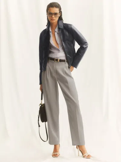 Reiss Grey Lyocell Tapered Pleated Trousers In Gray