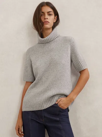 Reiss Grey Marl Cashmere Short-sleeve Roll-neck Jumper In Gray