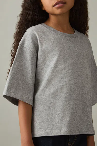 Reiss Kids' Grey Marl 9-13 Yrs Oversized Cotton Crew-neck T-shirt