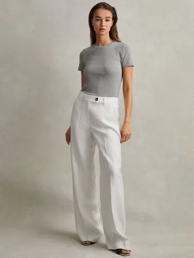 Reiss Grey Marl Cotton Blend Scoop Neck T-shirt In White