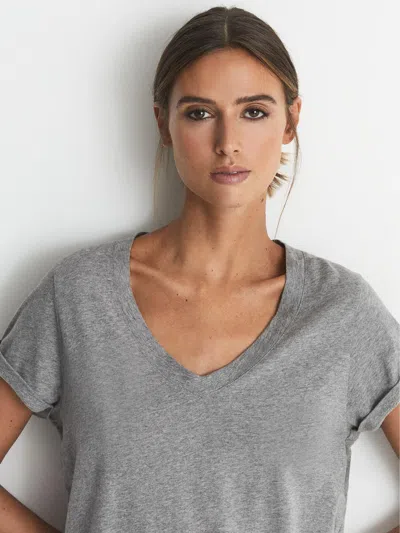 Reiss Grey Marl Cotton-jersey V-neck T-shirt