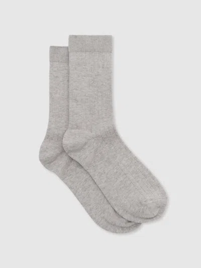Reiss Grey Marl Felicia Cotton Blend Ribbed Loafer Socks