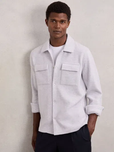 Reiss Grey Marl Press-stud Jersey Shirt With Cotton In White