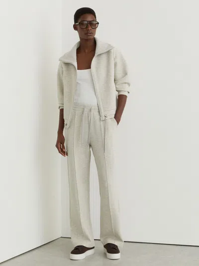 Reiss Grey Marl Premium Interlock Wide-leg Joggers In White