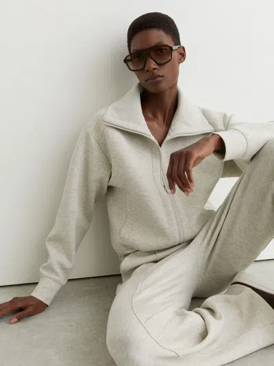 Reiss Grey Marl Premium Interlock Zip-front Sweatshirt In Neutral